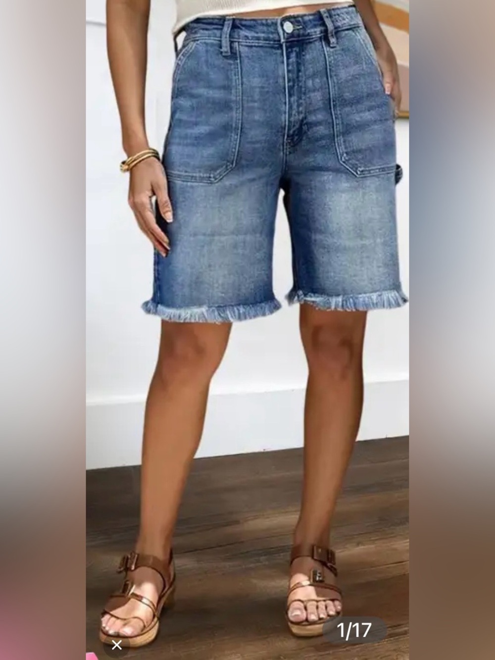 Flamingals Wash Raw Hem High Waist Denim Bermuda Shorts